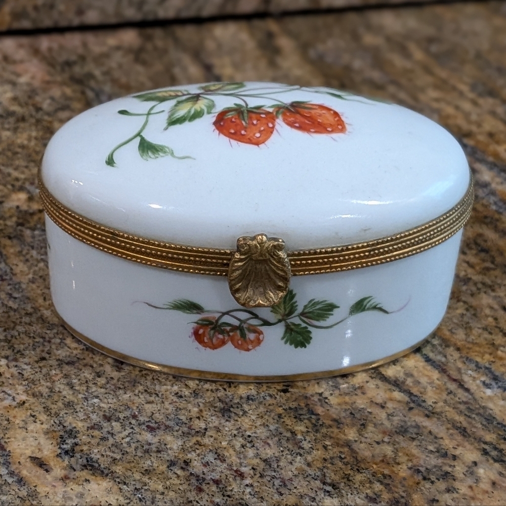 Strawberry Limoges France Trinket Box Hand Painted for Tiffany and Co